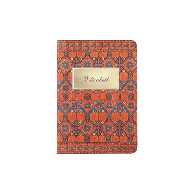 Oriental Carpet Gold Frame, -Personalized Passport Holder (Front)