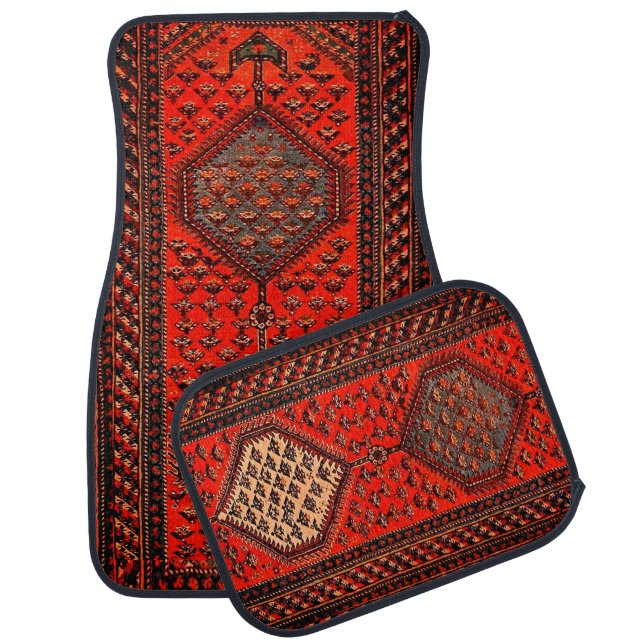 Oriental carpet look - bright orange car floor mat (Set)