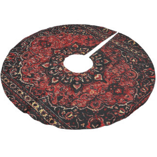 Oriental carpet look in rose tinted field brushed polyester tree skirt