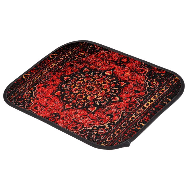 Oriental carpet look in rose tinted field car floor mat (Rear Angled)