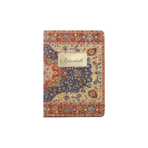 Oriental Carpet Pattern,Gold Frame- Personalized Passport Holder