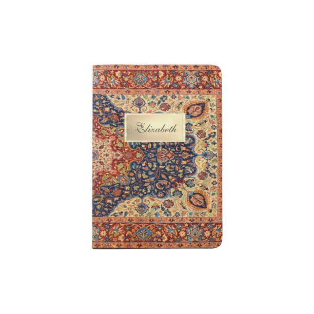 Oriental Carpet Pattern,Gold Frame- Personalized Passport Holder (Front)