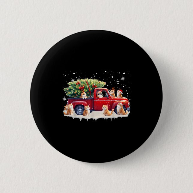 Oriental Cat Red Truck Christmas Tree Santa Ugly X Button (Front)