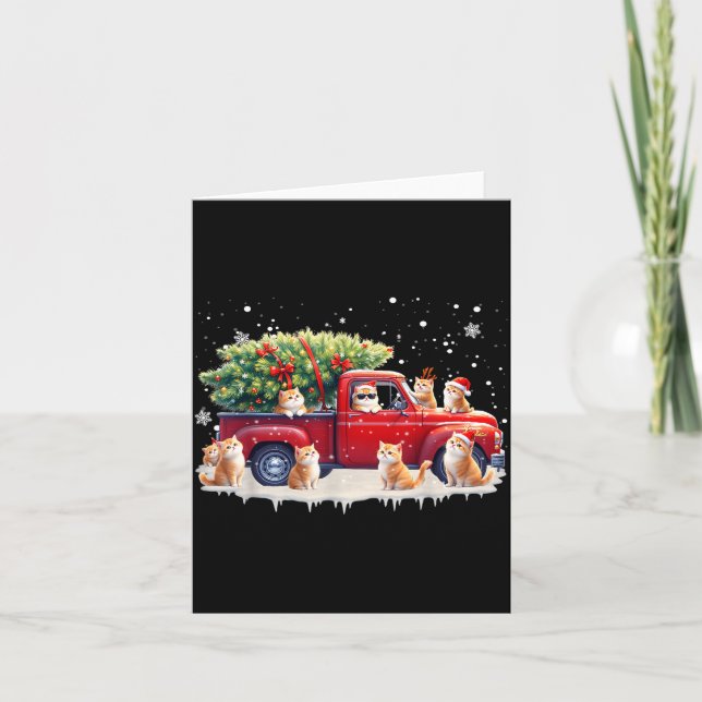 Oriental Cat Red Truck Christmas Tree Santa Ugly X Card (Front)