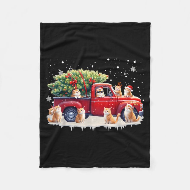 Oriental Cat Red Truck Christmas Tree Santa Ugly X Fleece Blanket (Front)