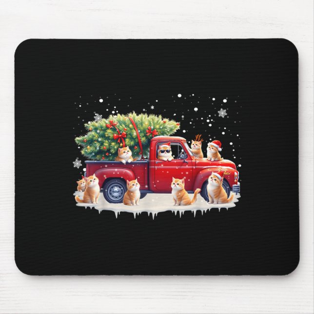 Oriental Cat Red Truck Christmas Tree Santa Ugly X Mouse Pad (Front)