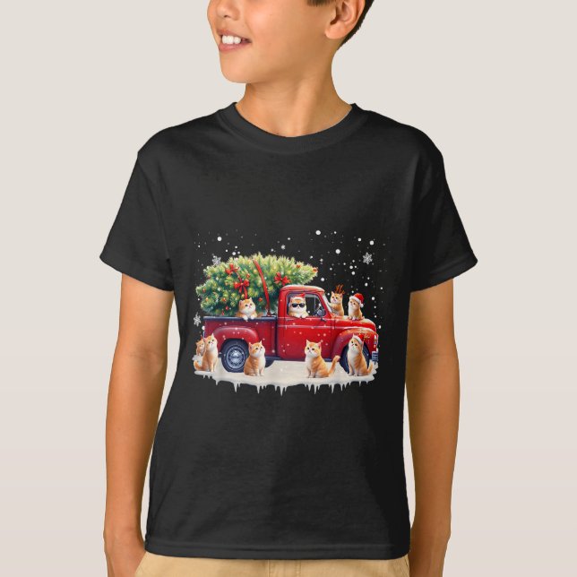 Oriental Cat Red Truck Christmas Tree Santa Ugly X T-Shirt (Front)
