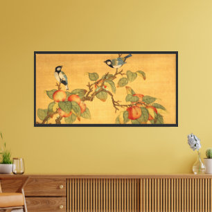 Oriental Chinese Birds And Fruit Canvas Print