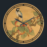 Oriental Chinese Birds And Fruit Large Clock<br><div class="desc">This is a digitally enhanced print of an antique 1741 ink and color on silk painting of birds on a fruit tree by Wu Zhang.</div>
