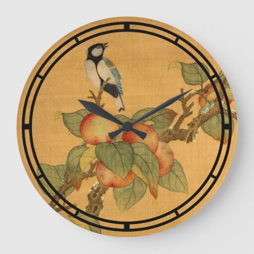 Oriental Chinese Birds And Fruit Large Clock