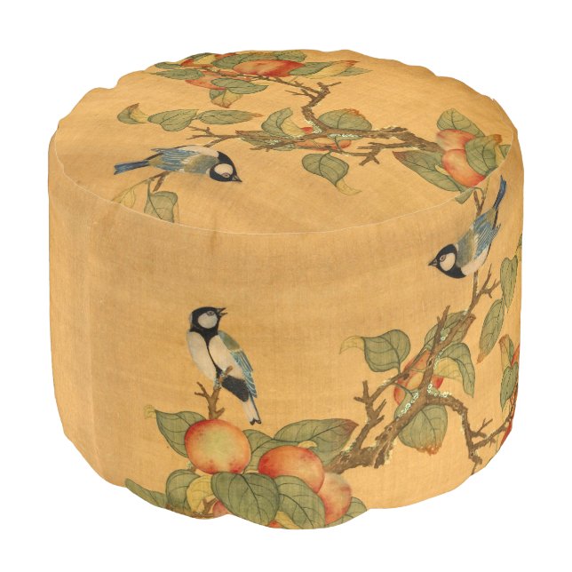 Oriental Chinese Birds And Fruit Pouf (Angled Front)