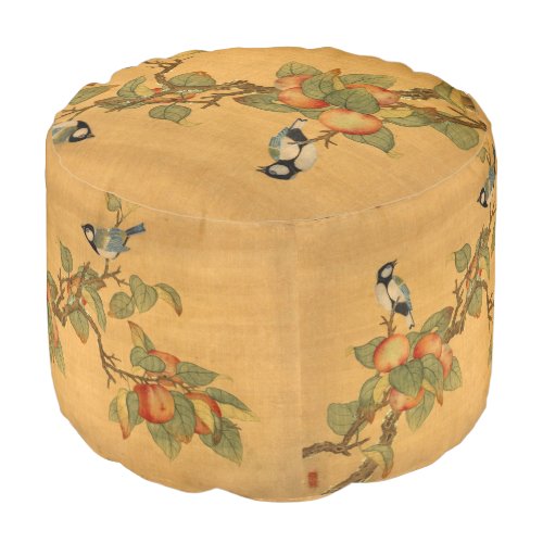 Oriental Chinese Birds And Fruit Pouf