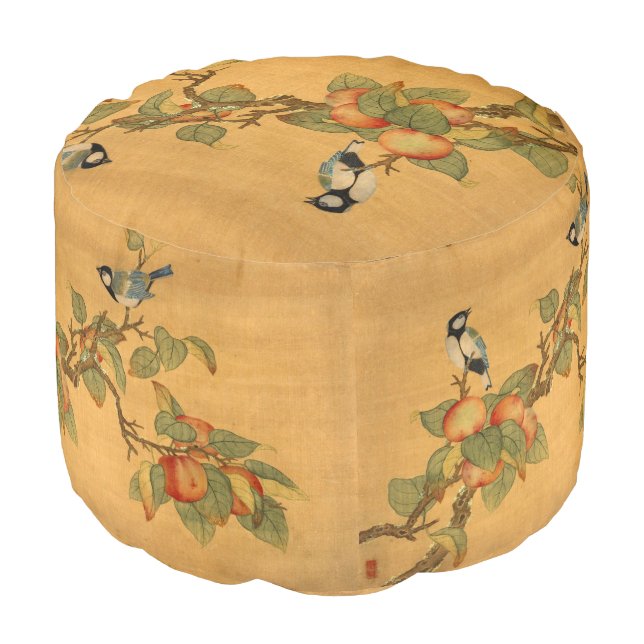 Oriental Chinese Birds And Fruit Pouf (Angled Front)