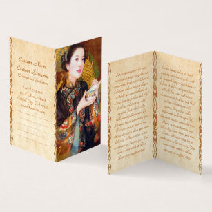 Oriental chinese lady holding cup of tea portrait business card