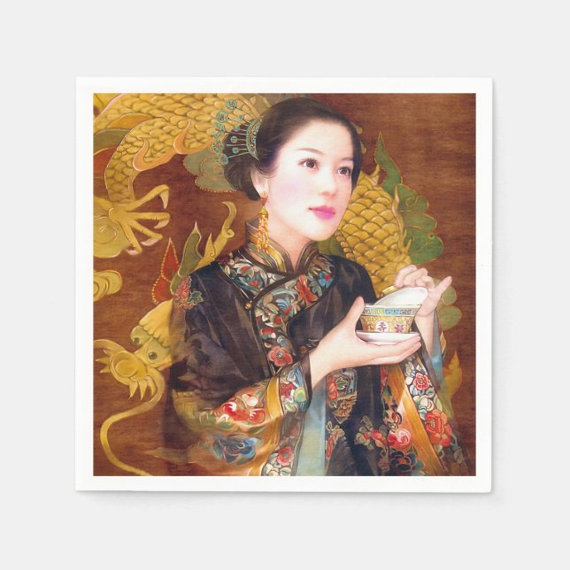 Oriental chinese lady vibrant beautiful portrait napkins (Front)