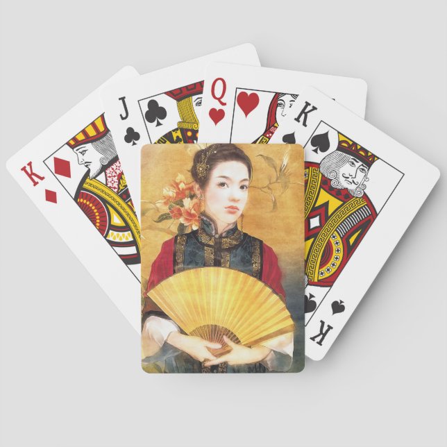 Oriental chinese lady vibrant beautiful portrait poker cards (Back)