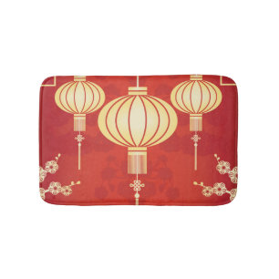 Oriental Chinese Lantern Illustration Bath Mat