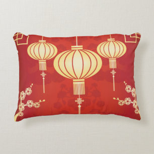Oriental Chinese Lantern Illustration Decorative Pillow