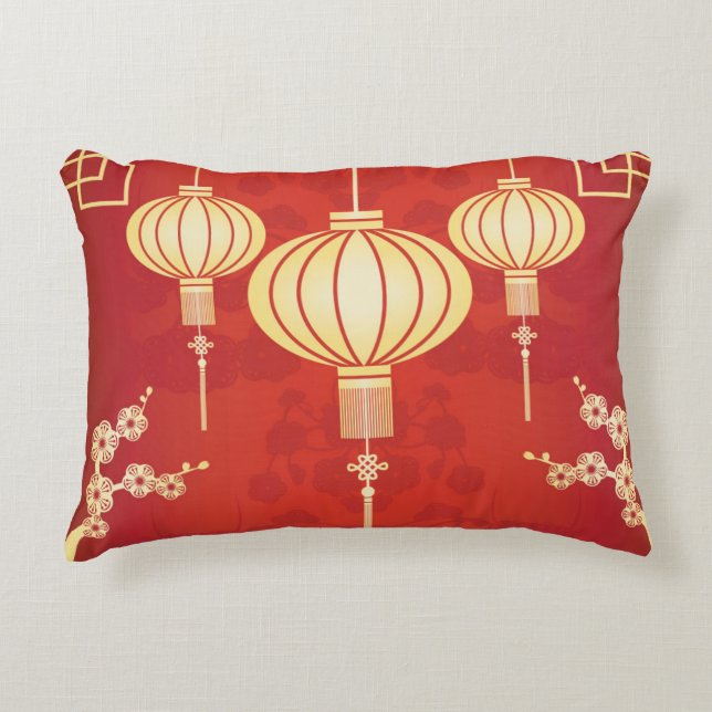Oriental Chinese Lantern Illustration Decorative Pillow (Front)