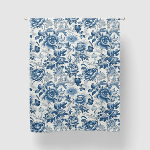 Oriental Chinoiserie Blue White Peonies Floral Blackout Curtains