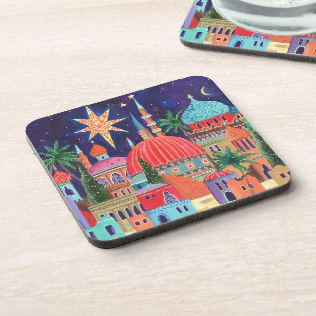 Oriental City Christmas Holiday Beverage Coaster (Left Side)