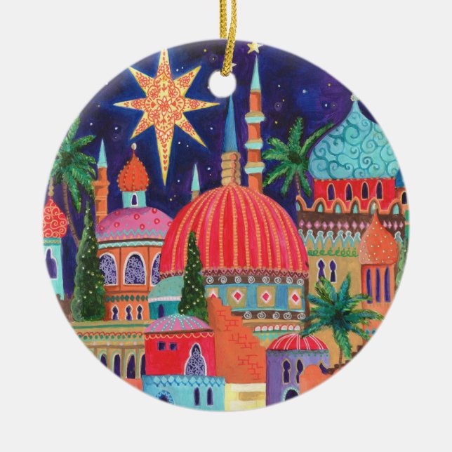 Oriental City Christmas Holiday  Ceramic Ornament (Front)