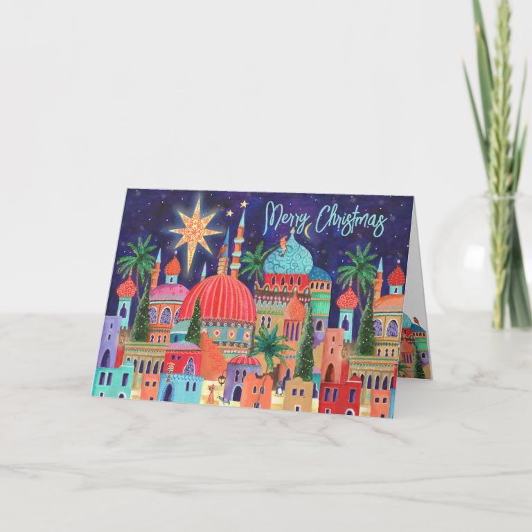 Oriental city religious Christmas Holiday Card
