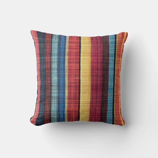 Oriental Colorful Turkish Kilim Striped Patterns Throw Pillow (Front)