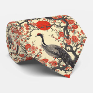Oriental Crane and Peony - Traditional Asian Art Neck Tie