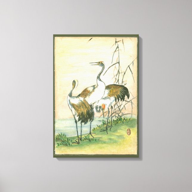 Oriental Cranes by the Water Canvas Print (Front)