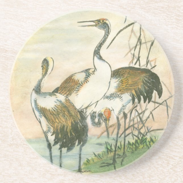 Oriental Cranes by the Water Drink Coaster (Front)