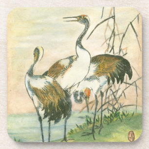 Oriental Cranes by the Water Drink Coaster