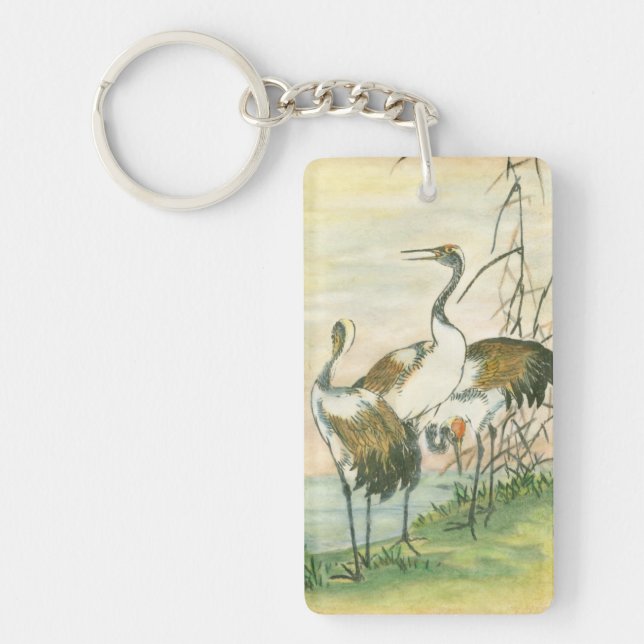 Oriental Cranes by the Water Keychain (Front)