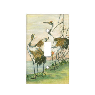 Oriental Cranes by the Water Light Switch Cover
