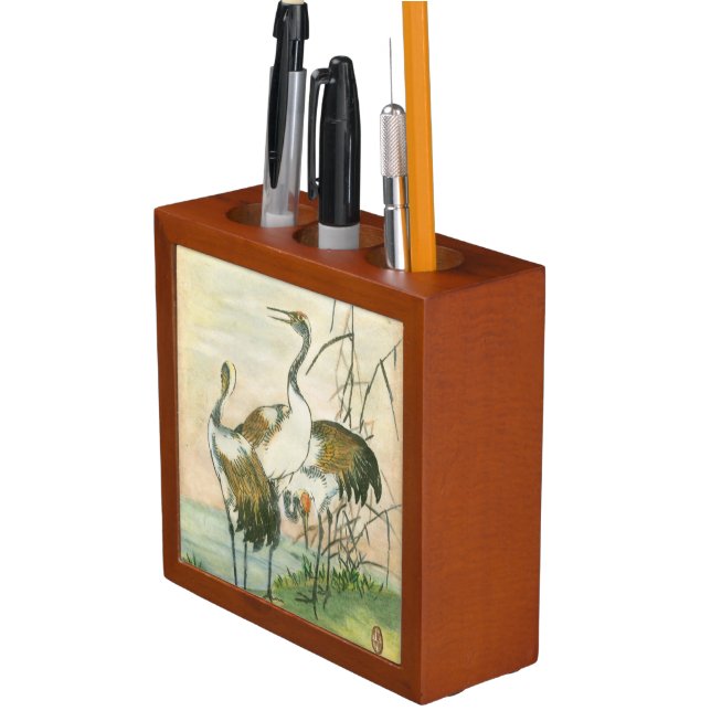 Oriental Cranes by the Water Pencil Holder (In Situ)