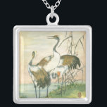 Oriental Cranes by the Water Silver Plated Necklace<br><div class="desc">This painting by Vision Studio would perfect for a bird collection. This contemporary fine art print of white cranes with black and brown wings is perfect for an oriental-art fan and the details will add character to any Zazzle product.</div>