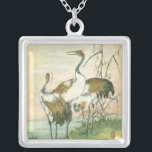 Oriental Cranes by the Water Silver Plated Necklace<br><div class="desc">This painting by Vision Studio would perfect for a bird collection. This contemporary fine art print of white cranes with black and brown wings is perfect for an oriental-art fan and the details will add character to any Zazzle product.</div>