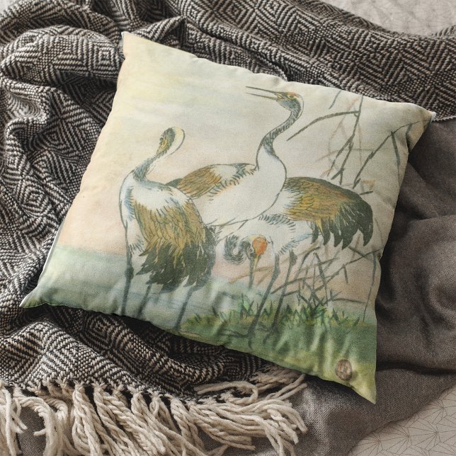 Oriental Cranes by the Water Throw Pillow (Creator Uploaded)