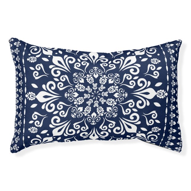 Oriental Damask Blue and White Pet Bed (Front)