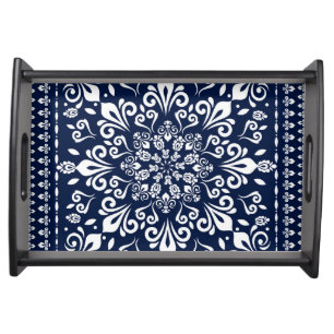 Oriental Damask Blue and White Serving Tray