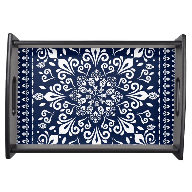 Oriental Damask Blue and White Serving Tray (Front)