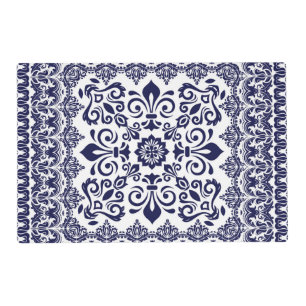 Oriental Damask blue on white Placemat