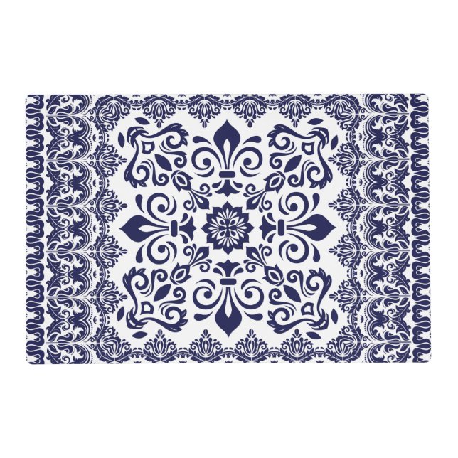 Oriental Damask blue on white Placemat (Front)