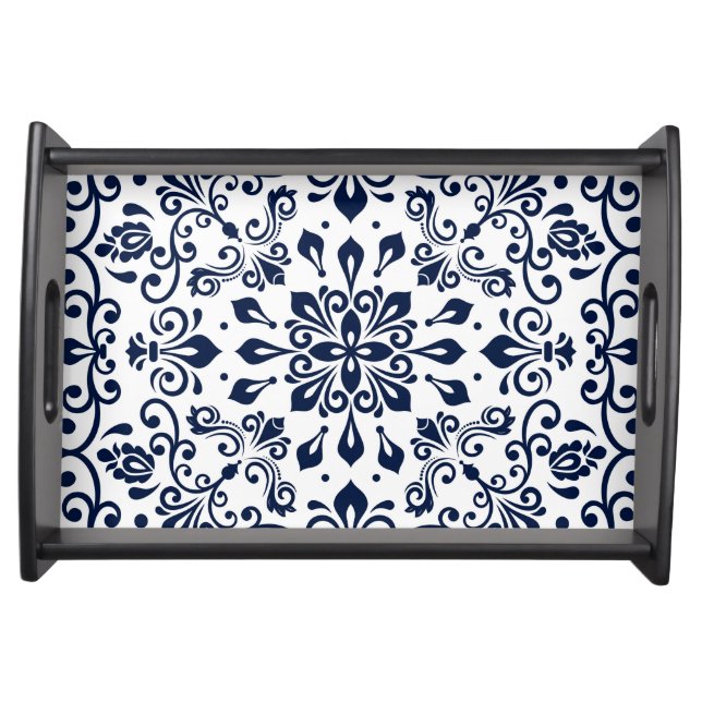 Oriental Damask blue on white Serving Tray (Front)