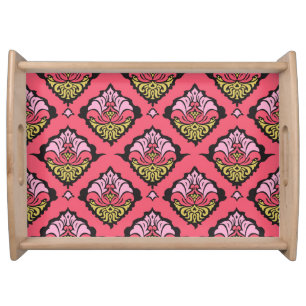 Oriental Damask Floral Seamless Wallpaper Serving Tray
