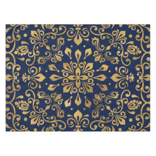 Oriental Damask Ornament - Gold on dark blue #2 Tablecloth