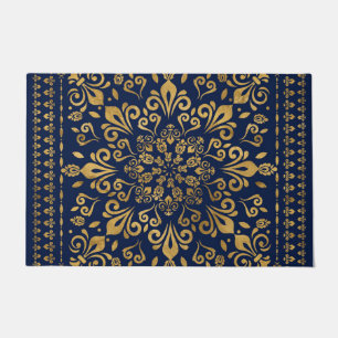 Oriental Damask Ornament - Gold on dark blue #3 Doormat