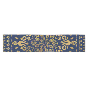Oriental Damask Ornament - Gold on dark blue #3 Short Table Runner