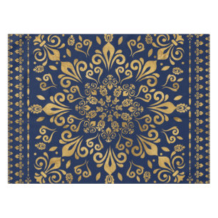 Oriental Damask Ornament - Gold on dark blue #3 Tablecloth