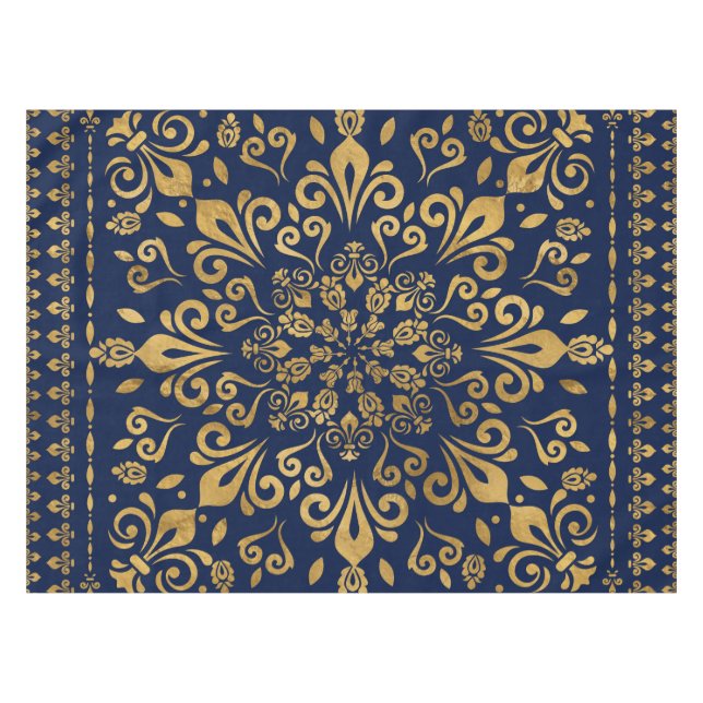 Oriental Damask Ornament - Gold on dark blue #3 Tablecloth (Front (Horizontal))
